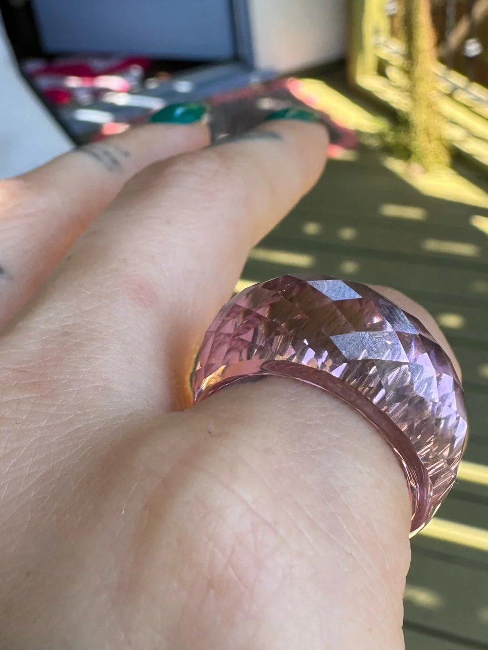 Stunning Swarovski Glass Faceted Pink Dome Ring size 8